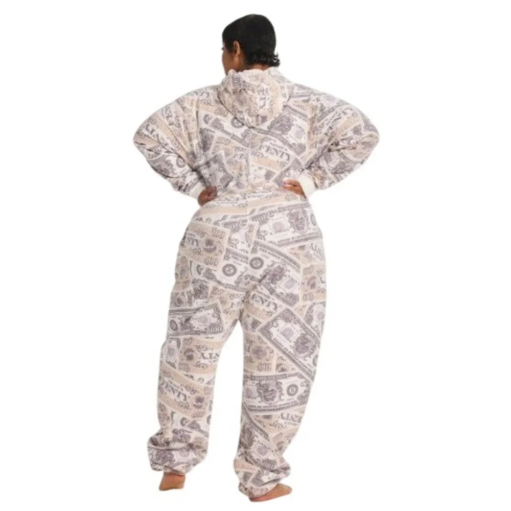 Savage X Fenty Forever Savage Hooded Onesie 1X Money Print‎ Pajamas Jumpsuit